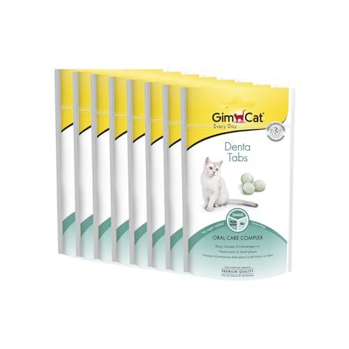 GimCat Denta Tabs - Funktionaler Katzensnack unterstützt die Zahnpflege - 8er Pack (8 x 40 g) - Denta