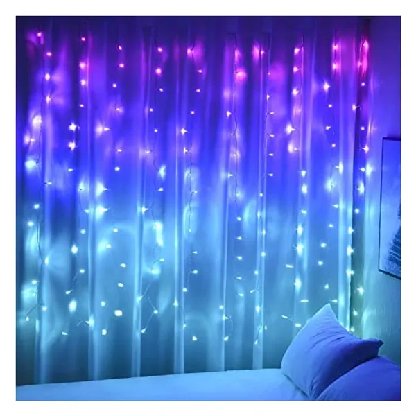 
                            Curtain Lights Pink Blue Purple Fairy Lights for Bedroom Wall Hanging Christmas Lights Twinkly for Teen Girls Unicorn Mermaid Under The Sea Ocean Nautical Beach Themed Room Decor (Purple Blue Ombre)
                        