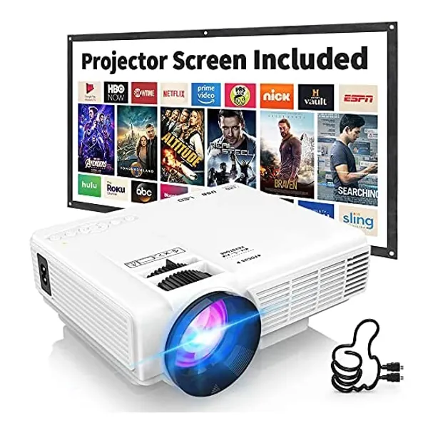 
                            Latest Upgrade 7500Lumens Mini Projector for Outdoor Movies, Full HD 1080P 170" Display Supported, PS4,TV Stick, Smartphone, USB, SD Card Supported
                        