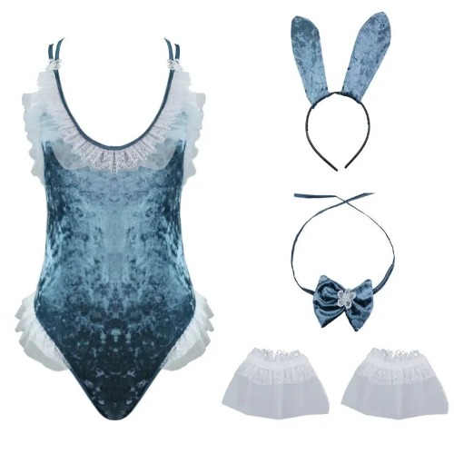 Plus Size Velour Bunny Cosplay Up to 5XL in Pink Blue or Black - Sky Blue / 5XL fitweigt90-115kg