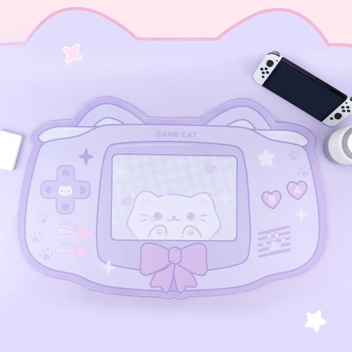 Cute Kitten Sakura Cat Gaming Mousepad for Kawaii Decor - Purple Cat