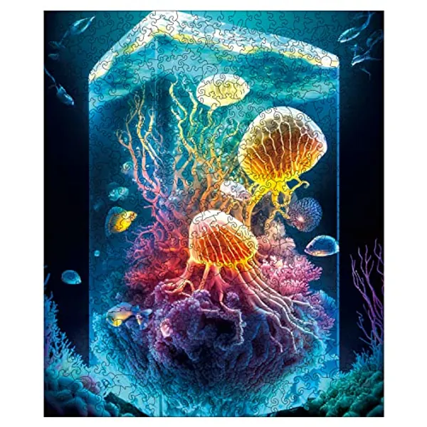 Mys Aurora Unique Wooden Jigsaw Puzzles - Coral Jellyfish, 200 Pcs Medium Size 9.6'' x 11.8'', Luxurious Animal Shaped Wood Puzzle, Beautiful Package, Best Gift for Adults