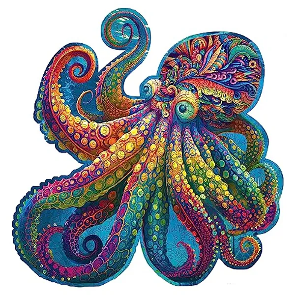 Mys Aurora Unique Wooden Jigsaw Puzzles - Agate Octopus, 500 Pcs King Size 17.3'' x 16.7'', Luxurious Animal Shaped Wood Puzzle, Beautiful Package, Best Gift for Adults