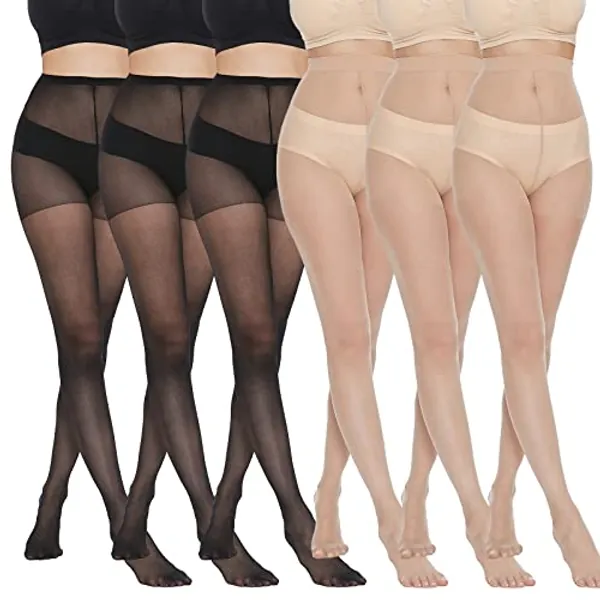 MANZI 6 Pairs Pantyhose for Women 20 Denier High Waist Sheer Tights