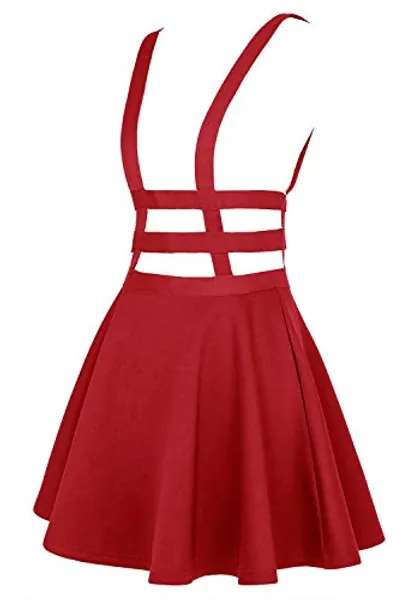 EXCHIC Women's Braces Skirt Pleated A-Line Suspender Mini Skirt