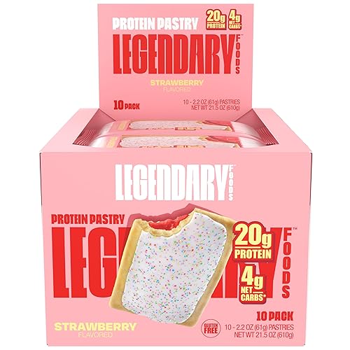 Legendary Foods 20 gr Protein Pastry | Low Carb Tasty Protein Bar Alternative | Keto Friendly | No Sugar Added | High Protein Snacks | On-The-Go Breakfast | Gluten Free Keto Food - Strawberry (10-Pack)