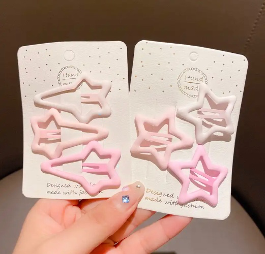 6 Pcs/Set New Girls Fashion Coffee Color Geometric Stars Ornament Pink Hair Clips Adult Sweet Hairpins Female Hair Accessories