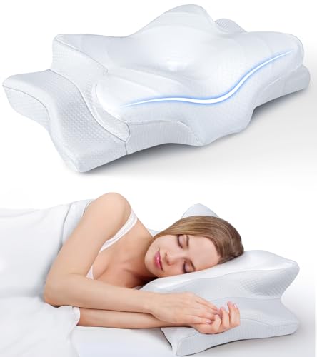 Ultra Pain Relief Cooling Pillow for Neck Support, Adjustable Cervical Pillow Cozy Sleeping, Odorless Ergonomic Contour Memory Foam Pillows, Orthopedic Bed Pillow for Side Back Stomach Sleeper - White - Queen