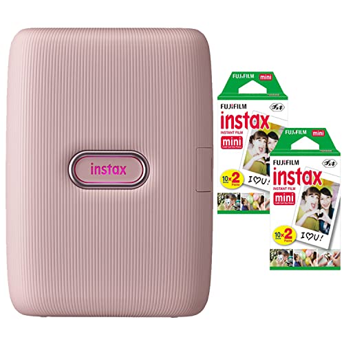 Fujifilm Instax Mini Link2 Smartphone Printer (Soft Pink) Bundle with Fuji Instax Mini Film Pack (40 Sheets) - Pink