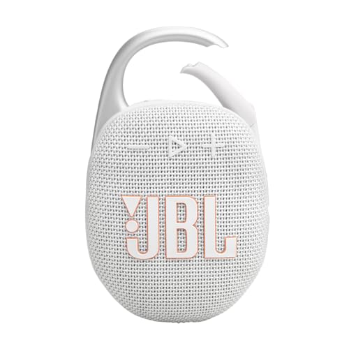 JBL Clip 5 - Ultra-Portable, Waterproof and Dustproof Bluetooth Speaker, Integrated Carabiner, Up to 12 Hours of Play, Made in Part with Recycled Materials (White) - Clip 5 - White