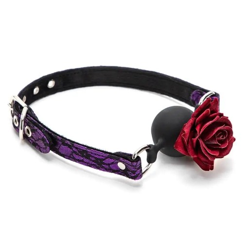 Rose Flower Ball Gag for Stylish BDSM Play - Purple Band