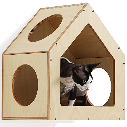 FUKUMARU Cat Bed Wall Mounted, Wooden Cat Furniture, Cat's House, Cats Perch, Cat Tree, Cat Shelves (Birch Plywood)