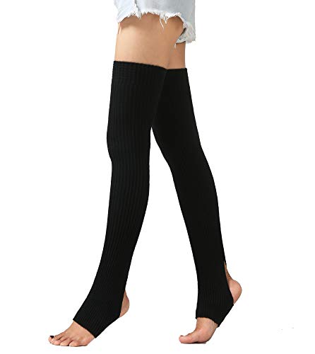 Mingnos Women's Ribbed Knit Long Leg Warmers Yoga Ballet Dancing Protect Footless Socks - Black