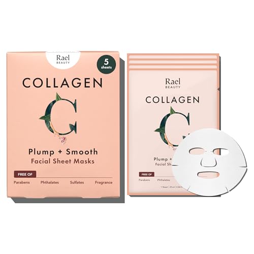 Rael Bamboo Face Sheet Mask - Collagen Facial Mask with Collagen Essence, Hydrating, Moisturizing (Collagen, 5 Sheets) - Collagen