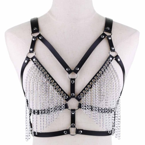 Gothic Metal Tassel Body Chain Harness - Black