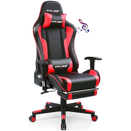 GTRACING Gaming Chair with Footrest Speakers Video Game Chair Bluetooth Music Heavy Duty Ergonomic Computer Office Desk Chair Red - Red