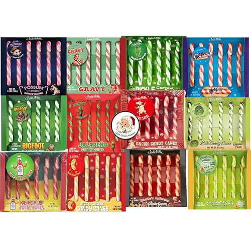 Wild & Wacky 12-Pack Candy Cane Ultimate Varlety Set – Weird Flavors Like Possum, Gravy, Pickle, Bacon & More – Fun Gag Gift or Stocking Stuffer – 12 Different Flavors - 6 Candy Canes per Box, Novelty Holiday Treats