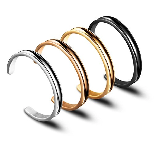 Zuo Bao Hair Tie Bracelet High Polishing Stainless Steel Grooved Cuff Bangle for Women Girls