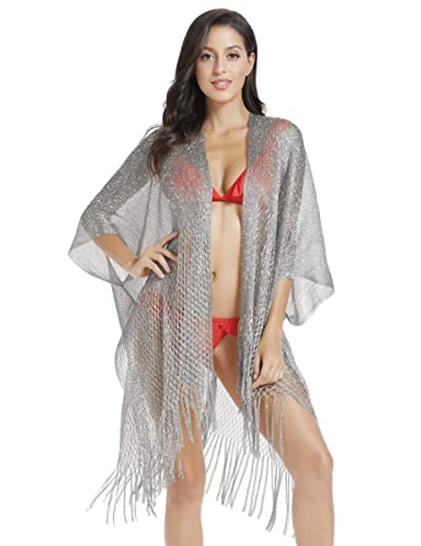 JK Unicorn Metallic Sparkling Kimono Swimsuit Cover Ups/Beach Bikini Cover Up for Summer Vacation