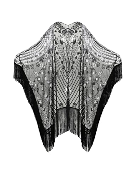 BABEYOND 1920s Sequin Beaded Shawl Wraps Fringed Evening Cape Scarf for Wedding