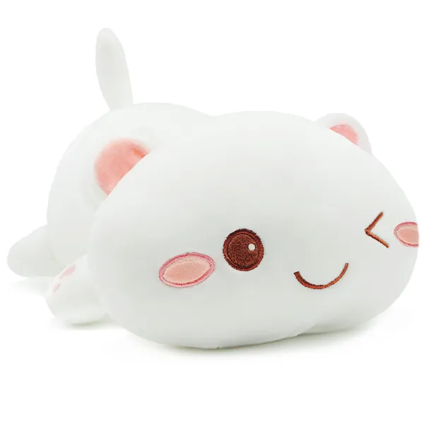 Cute Cat Plush, Super Soft Kitten Stuffed Animal Squishy Anime Kitty Plushie Toys Hugging Pillow for Kids (White, 13")