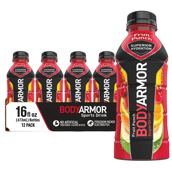 BODYARMOR Sports Drink Sports Beverage, Fruit Punch, Natural Flavors With Vitamins, Potassium-Packed Electrolytes, No Preservatives, Perfect For Athletes, 16 Fl Oz (Pack of 12) - Fruit Punch