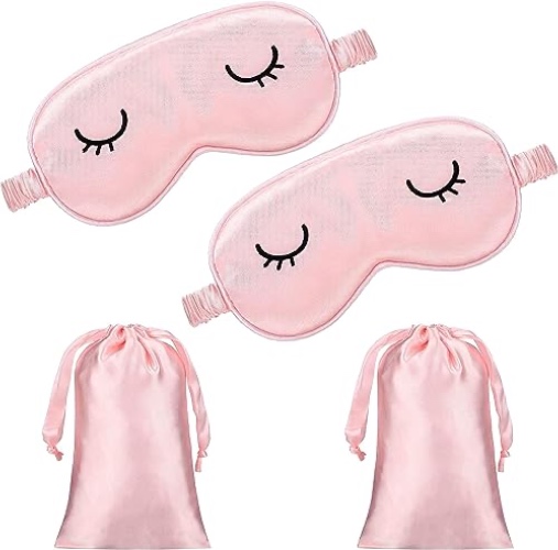 SAHENITEANA 2 Pack Silk Sleep Mask, Silk Sleep Covers Silk Eye Mask with Adjustable Strap for Eye Covers for Sleeping Eye Sleep Shade Cover (Pink) - Pink