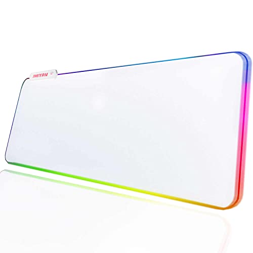 JMIYAV White Gaming Mouse Pad RGB Mousepad Non-Slip Rubber Base Extra Large Cool XL XXL Computer Desk Pad Gaming Accessories LED Light Up Extended Big Mouse Pad for Gamer 80*30cm - White 80*30cm Ua-1