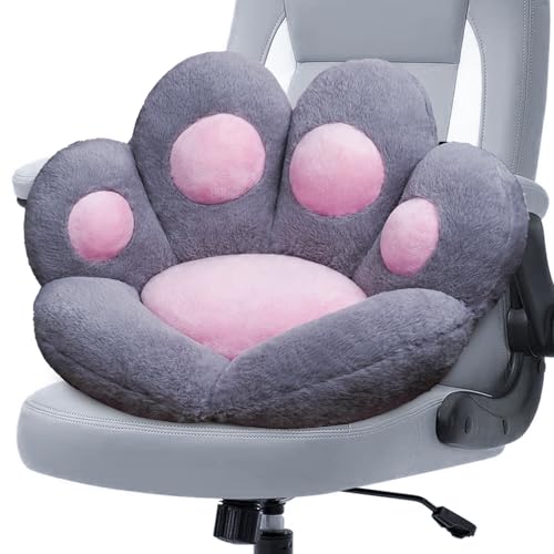 DOBUONO Cat Paw Cushion Kawaii Office Desk Chair Cushion Comfy Plush Cat Paw Shape Gaming Chair Cushion Bear Cute Seat Cushion for Girl, Kawaii Room Bedroom Decorate 28"x 24" (Gray)