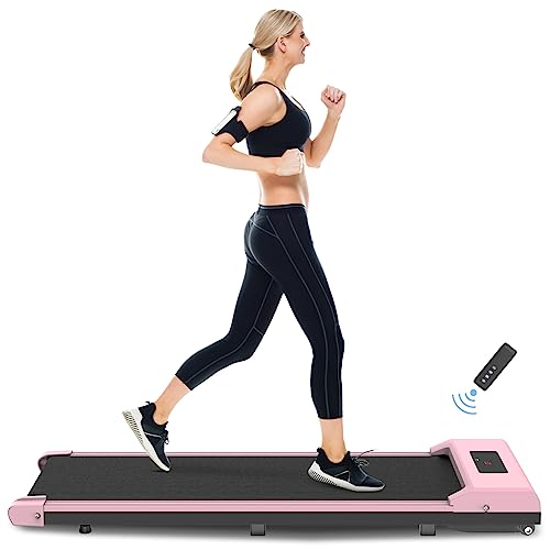 Walking Pad Under Desk Treadmill, Portable Treadmills Motorized Running Machine for Home, 6.2MPH, No Assembly Required, Remote Control, 265 LB Capacity - Light-Pink