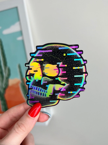 Glitchy Skull Holographic Sticker
