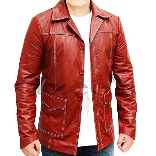 Tzee's Tyler Durden Lederjacke - Fight Club Jacke für Herren - Tyler Durden Fight Club Rote Kunstlederjacke - XXS - Rot/Ausflug, einfarbig (Getaway Solids)