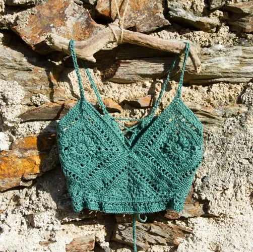 Handmade artisanal cotton crochet crop top size S