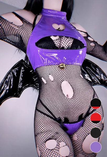 Women Sexy Lingerie Set with Bat Wing Turtleneck Open Chest Style