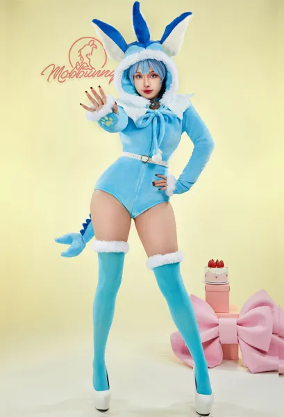 PM Derivative Fluffy Bodycon Romper Sexy Lingerie Blue Furry Hooded Bodysuit Jumpsuit Homewear with Tail Belt and Socks S-4XL