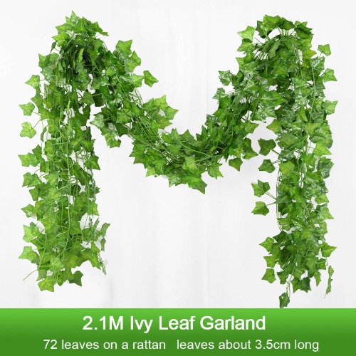 2.1M Artificial Plant Green Ivy Leaf Garland Silk Wall Hanging Vine Home Garden Decoration Wedding Party DIY Fake Wreath Leaves 
