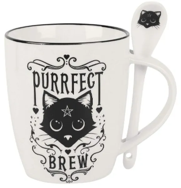 Alchemy England 1977 Purrfect Brew Unisex Cup White-Black, Porcelain,