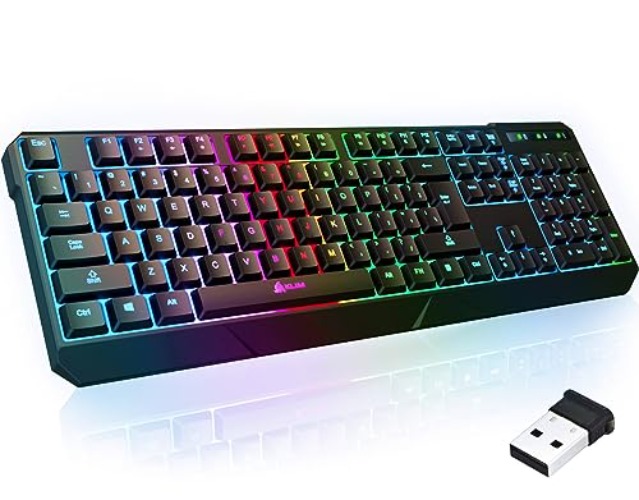 KLIM Chroma Wireless Gaming Keyboard RGB - Backlit Wireless Keyboard - Long-Lasting Rechargeable Battery - Quiet Water Resistant Ergonomic Keyboard - Teclado Gamer - PC PS5 PS4 Xbox One Mac - Black - Black