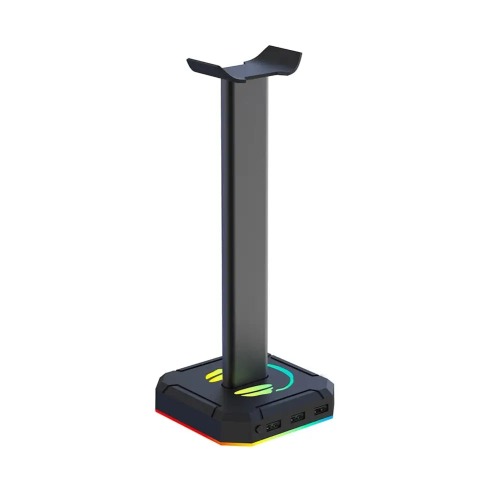Kawaii LED Headset Stand for a Stylish Gaming Setup - Black 3USB Ports