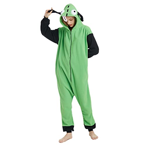 OGU' DEAL Unisex Invader Zim Cosplay Onesie Pajamas Green Halloween Costume Mens Women Hooded Christmas Sleepwear Homewear - X-Large - Green