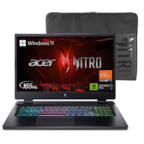 Acer Nitro 17 Gaming Laptop | AMD Ryzen 7 7735HS Octa-Core CPU | NVIDIA GeForce RTX 4050 GPU | 17.3" FHD 165Hz IPS Display | 16GB DDR5 | 1TB Gen 4 SSD | Wi-Fi 6E | RGB Backlit KB | AN17-41-R8N5, Black - R7 7735HS / RTX4050