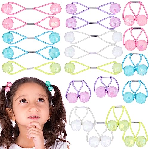 Expressions 20pc Ponytailers Ponytail Balls Hair Elastics,16mm Diamond-Cut Gem-Shaped Pastel Multicolored Twin Hair Beads Bauble Hair Ties Ponytail Holders, Toddler Kids Hair Ties,Value Pack - Pastel