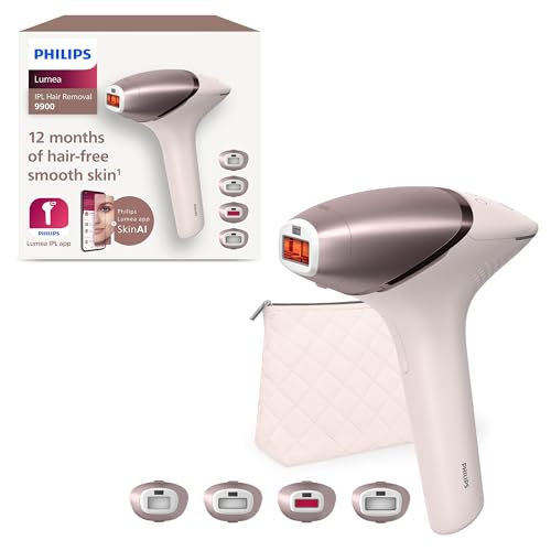 Philips Lumea Series 9900, IPL-Haarentfernungsgerät, SenseIQ und SkinAI Technologie, 4 Aufsätze für Körper, Gesicht, Bikinizone und Achselhöhlen, kabelgebunden und kabellos, Modell BRI951/00 - Rosa - BRI951/00 inkl. AI-Funktion