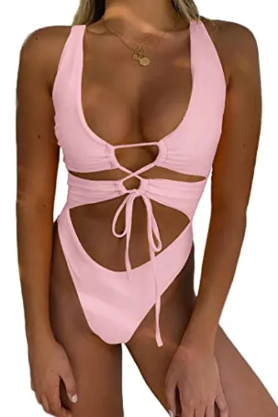 CHYRII Women's Sexy Cutout Lace Up Backless High Cut One Piece Swimsuit Monokini