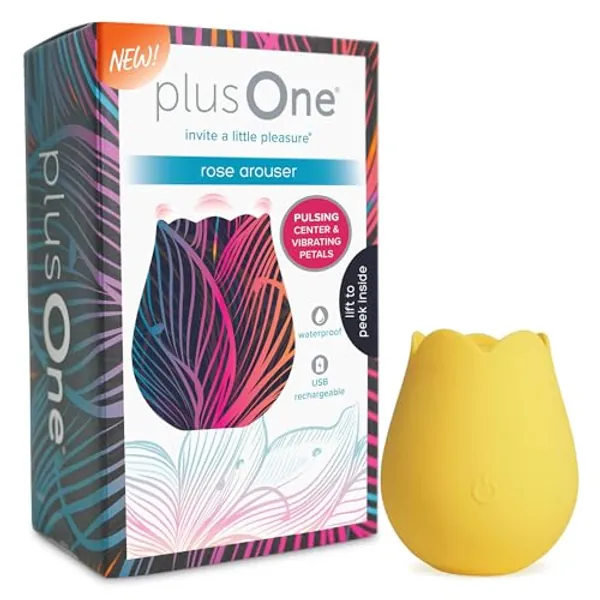 plusOne Rose Vibrator for Women - Clitoral Stimulator Made of Body-Safe Silicone, IPX-7 Waterproof, USB Rechargeable & 10 Pulsing Settings, Yellow