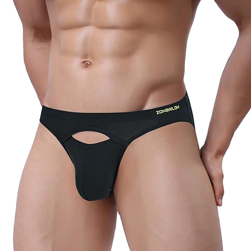 ZONBAILON Mens Underwear Viscose from Bamboo Briefs Sexy Breathable Bulge Pouch Bikini Panties - [8287]black - Medium