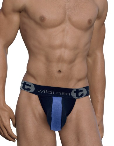 WildmanT Cotton Big Boy Pouch Stripe Jockstrap Black/Royal Blue | Small