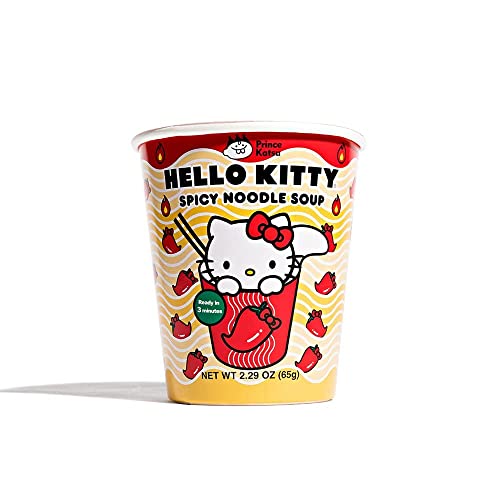 Hello Kitty Instant Ramen Noodle Cup, 6 Pack, Spicy Flavor, Premium Microwaveable Ramen Soup Mix, Asian Snacks - Spicy