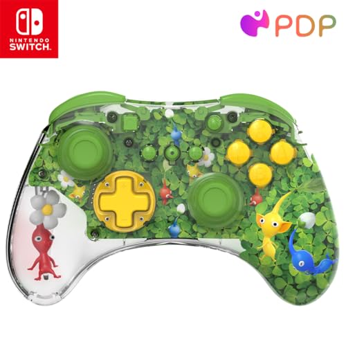 PDP REALMz™ Wireless Nintendo Switch Pro Controller, Customizable LED, 40 Hour Rechargeable Battery Power, 30 Foot Connection, Officially Licensed by Nintendo: Pikmin Clover Patch (Green) - Nintendo Switch - Wireless - Pikmin