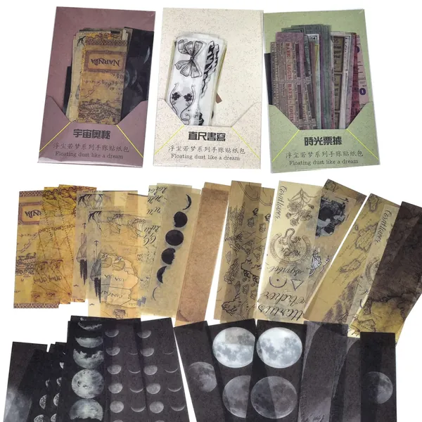 120 Pieces Vintage Aesthetic Washi Stickers Set for Scrapbooking,Retro Self-Adhesive Decorative Decals for Journaling Bullet Junk Journal Planners Notebook Collage Album Picture Frames Art DIY Craft (Ruler,Universe,Time bill ) - Ruler,universe,time Bill